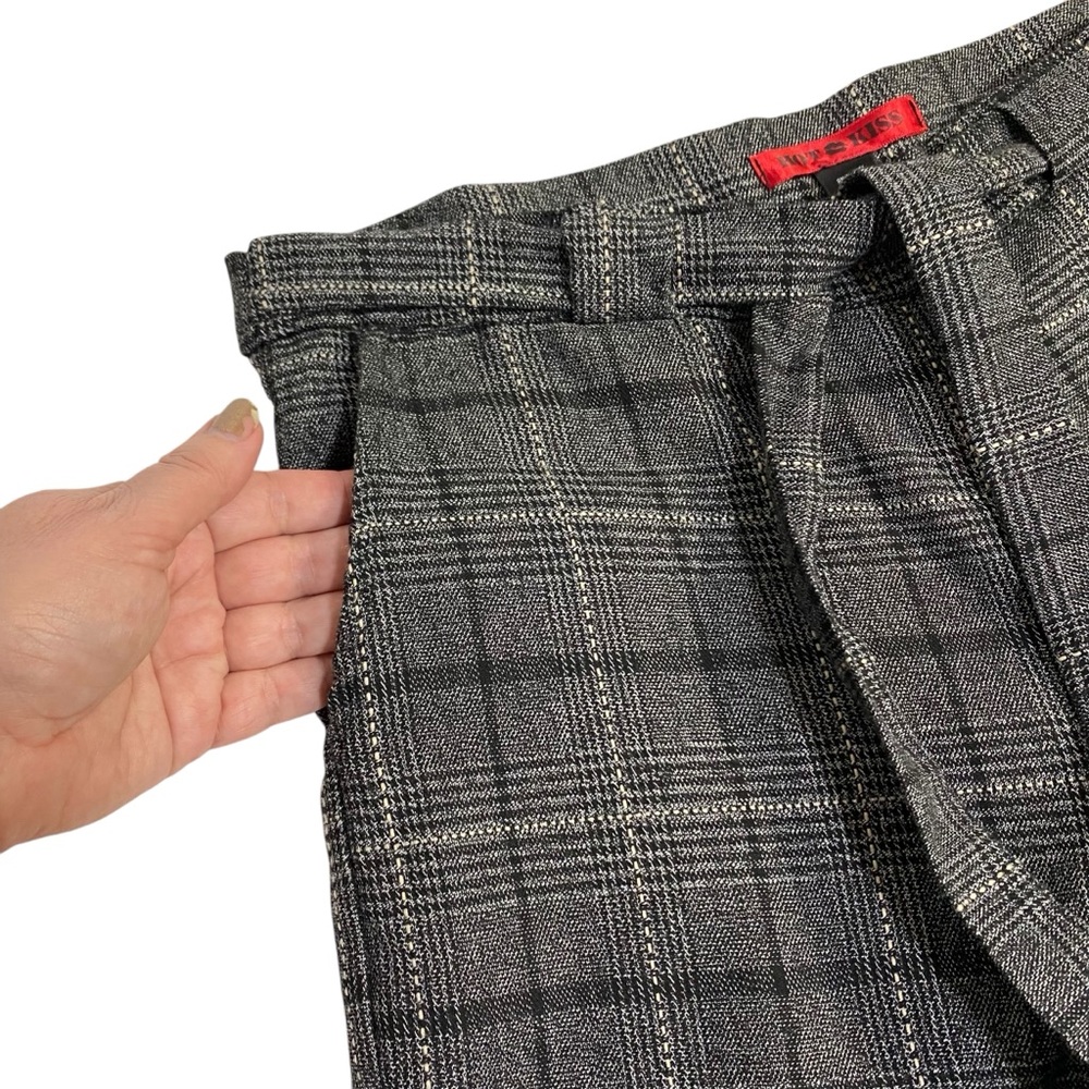 HOT KISS Pants Wide Leg Trousers Black Gray Plaid Size 5 Flat Front Tie Belt - Picture 7 of 17